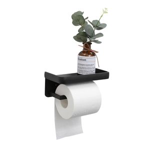 Toilettenpapierhalter, mit 2 Befestigungsoptioneund Ablage, Wandmontage, Kein Bohren