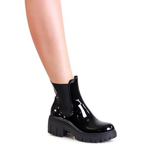topschuhe24 2568 Damen Plateau Stiefeletten Lack Chelsea Boots , Farbe:Schwarz, Größe:40 EU