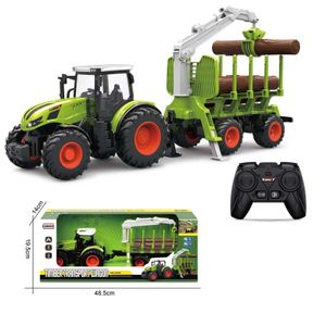 Ferngesteuerter Traktor Ferngesteuert, RC Traktor mit Anhänger, Holzgreifer, 4 Holzstreifen, LKW spielzeug ab 3 4 5 6 jahre