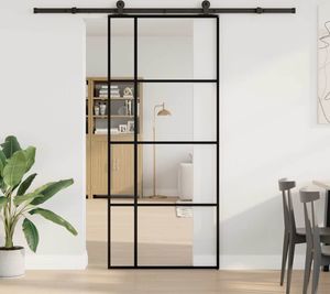 vidaXL Drzwi przesuwne z okuciem 90x205 cm ESG szkło i aluminium