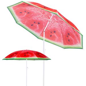 Sonnenschirm Strandschirm Durchmesser 160 cm Gartenschirm Wassermelone Kippfunktion Klappbar inkl. Schutzhülle Höhenverstellbar Sonnenschutz