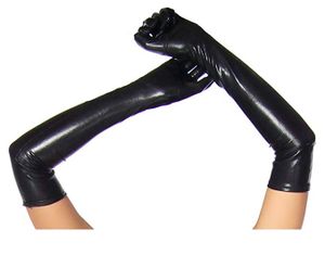 Krautwear® Damen Lange Glänzende Wet Look Leder-Optik Handschuhe Abendhandschuhe ca. 53 cm lang (schwarz)