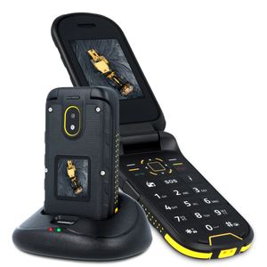 Hammer Dig Rugged (IP68) Flip Phone, großer Akku mit 1200 mAh, Dual-Bildschirm 2, 4 Zoll und 1, 44, Dual-SIM, Bluetooth, Speicherkarte, Schwarz