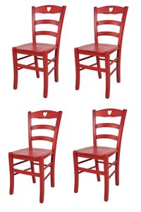 t m c s Tommychairs - 4er Set Stühle CUORE für Küche und Esszimmer, robuste Struktur aus Buchenholz, in Anilinfarbe Rot lackiert und Sitzfläche aus Holz