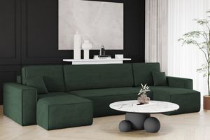 Kaiser Möbel Ecksofa mit schlaffunktion und bettkasten, Sofa U-form, Couch U-form BEST Dicker Cord Grün