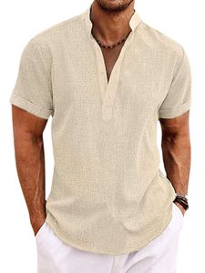 Herren Hemden Baumwolle Leinenhemd Leinen Shirts Turn Down Tee Sommer Freizeithemd Aprikose,Größe XL