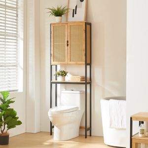 Toaletná skrinka 'Tervola' 172x60x20cm bambusový/ratanový vzhľad čierna