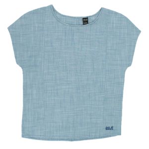 Jack Wolfskin Shirt Linen Look Top Damen kurzarm Bluse Blau 1402781-1588 Gr. S
