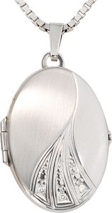 JOBO Medaillon 585 Gold Weißgold teilmattiert 3 Diamanten Brillanten 0,03ct.