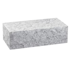 WOHNLING Couchtisch MONOBLOC 100x30x50 cm MDF Hochglanz mit Marmor Optik Weiß, Design Wohnzimmertisch Rechteckig, Lounge Beistelltisch Cube Tisch