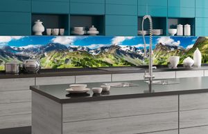 Küchenrückwand Folie selbstklebend GEBIRGE 350 x 60 cm - Klebefolie - Dekofolie - Spritzschutz für Küche -