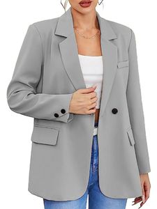 Damen Blazer Outdoor Mantel Arbeiten Cardigan Knöpfen Streetwear Revers Jacken Grau,Größe 3XL