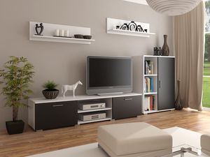 Per La Vita Wohnwand Szopen, Schrankwand Wohnzimmer Modern, Wohnzimmerschrank mit Fernsehtisch Sideboard und Wandregal, Weiß/Schwarz Per La Vita Wohnwand Szopen, Schrankwand Wohnzimmer Modern, Wohnzimmerschrank mit Fernsehtisch Sideboard und Wandregal, Weiß/Schwarz