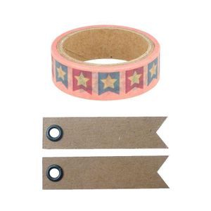 Washi Tape 5 m x 1,5 cm - Flaggen + 20 Wimpel Kraft Etiketten