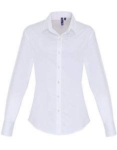 Premier Workwear Damen Popeline Stretch Bluse langarm PR344 white M