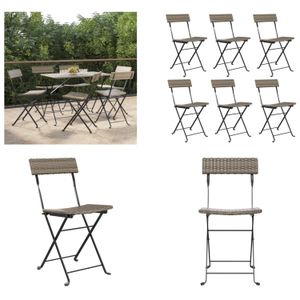 vidaXL Bistrostühle 6 Stk. Klappbar Grau Poly Rattan und Stahl - Klappbarer Bistrostuhl - Klappbare Bistrostühle - Gartenmöbel - Outdoor Möbel