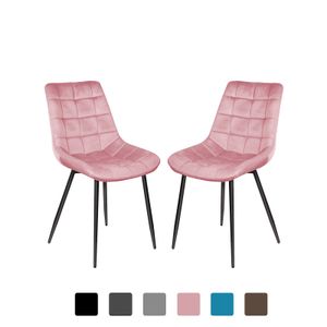 2er-Set Esszimmerstühle Polsterstuhl mit Rückenlehne, bis 120 kg belastbar, Sitzfläche aus Samt, Metallbeine,Rosa
