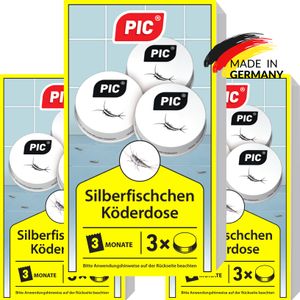 PIC - Silberfisch-Köderdose - 3x3 = 9 Stück - Silberfische bekämpfen durch Wirkstoff Tabletten - Ganz einfach zu verwenden nur die Silberfisch-Köder aufstellen und das Problem vergessen