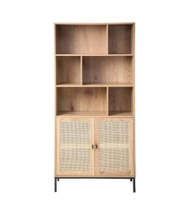 CALICOSY - Bücherregal mit Aufbewahrung 2 Türen aus natürlichem Rattan H175cm - JAYA