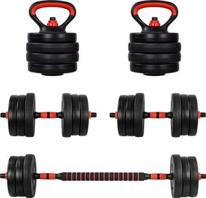 MOVIT 6in1 Hantelset 30 kg rot XXL Profi Hantel Set 2er Kurzhanteln Kettlebell Push Up Griffe Langhanteln verstellbar mit Gewichten