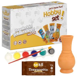 Minadax Hobby Set 250g Natur-Ton Töpferset - Inklusive Fertig-Vase, Farben und Pinsel für grenzenlose Kreativität