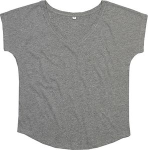 Mantis Damen V-Ausschnitt T-Shirt 'Loose Fit' M147 heather grey melange M