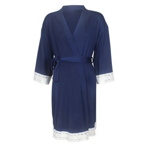 Damen Schwangere Frauen Stillen Stillen Robe Wickeln Schlafen Strickjacke Kleid,Farbe:Navy Blau,Größe:XXL