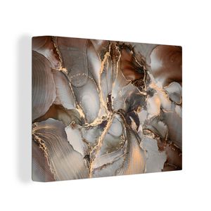 OneMillionCanvasses® - Leinwandbilder - Bild auf Leinwand Wandbild Leinwandbild Grau - Gold - Marmor - Marmoroptik, 40x30 cm, Kunstdruck Wandkunst Gemälde auf Holzrahmen
