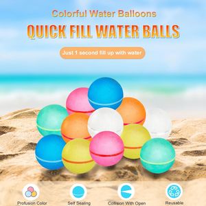 4 Stück Wiederverwendbare Wasserbomben Selbstschließend, Eine Sekunde Schnellfüller Wasserbomben Set, Wasserspielzeug Pool Spielzeug Strandspielzeug
