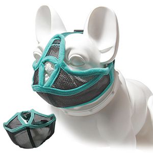 Kurze Schnauze Hundemaulkörbe- Einstellbare Atmungsaktive Mesh Bulldogge Maulkorb für Beißen Kauen Barking Hund Maske (Grün)  M
