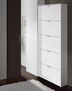 Schuhschrank mit fünf Türen mit Klappenöffnung, glänzend weiß, Maße 70 x 180 x 17 cm