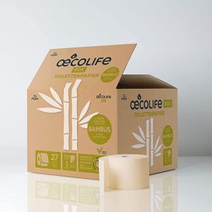 oecolife Toilettenpapier Box BAMBUS, Großpackung, 3-lagig, 27 Rollen, plastikfrei