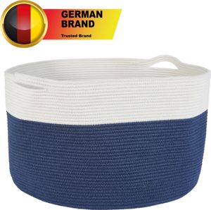 Maades Aufbewahrungskorb Wäschekorb 120L 61x40cm | Korb mit Griffen für Spielzeug im Kinderzimmer | Wäschesack Handtuchkorb für Badezimmer | Wäschetonne geflochten aus Baumwolle weiss