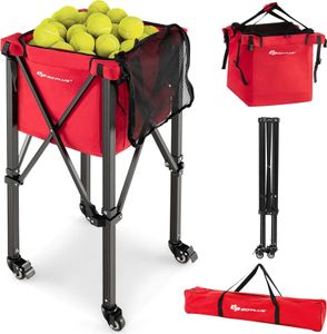 GOPLUS Tenniswagen klappbar, tragbarer Ballwagen mit Tragetasche, Tennisballwagen aus Aluminium & Oxford-Stoff bis 30kg Belastbar, Ball Basket für Tennisball, Badminton & Baseball, Rot