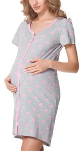 Damen Umstands Nachthemd mit Stillfunktion BLV50-114, Farbe:MelangeHerzen (Rosa), Größe:L