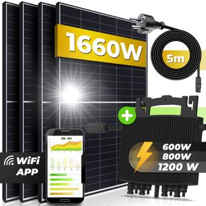 Solaranlage Balkonkraftwerk Set 1660 W / 1200W, Monokristallin, E-Star HERF Micro Inverter 1200W, 5m Anschlusskabel
