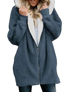 Damen Reißverschluss Fleecejacke lässig weiß warm Jacke,Farbe: Jean Blue,Größe:XL
