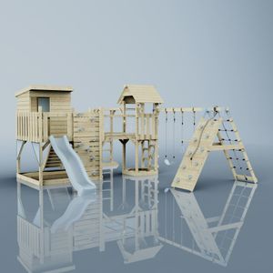 OutdoorToys Spielturm Lars aus Holz in Blau Trapezschaukel