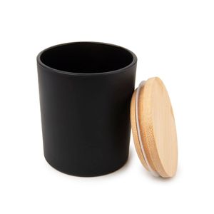 Glasbehälter für Kerze mit Bambusdeckel 80x95mm schwarz - 3 Stück
