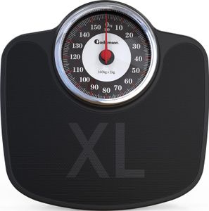 Adamson A27 analoge Personenwaage - Bis zu 160 kg - Übergroße XL Waage 37 cm x 36,5 cm - Rutschfeste Gummioberfläche, Extra große Ziffern
