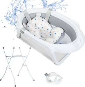 Babybadewanne mit Gestell 85cm - Baby Badewanne Faltbar mit Badekissen - Babywanne mit Ständer Sicher für Ihr Baby - Babybadewanne Neugeborene