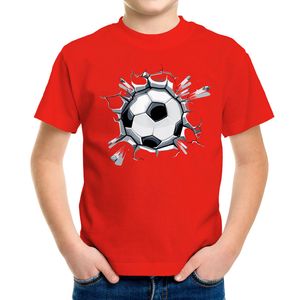 Kinder T-Shirt Jungen Fussball-Motiv lustig Tor Ball-Sport Geschenk für Jungen Fussballfan Moonworks® rot 122-128 (7-8 Jahre)