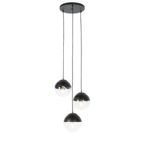 QAZQA - Retro Retro-Hängelampe I Pendellampe I Pendelleuchte schwarz mit klarem Glas, rund, 3-flammig – Eclipse I Wohnzimmer I Schlafzimmer - Kugel I Kugelförmig - LED geeignet E27