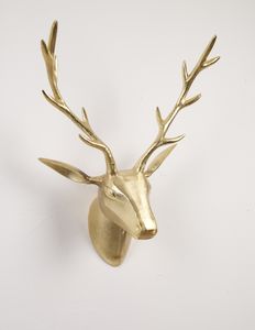 Deko Geweih Hirschkopf 'Gold' (Größe: L) - Wandfigur, Wanddeko, Hirschgeweih, Hirschkopf, Geweih und Skulptur Hirsch Weihnachten