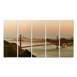 Bild Bilder auf Leinwand Golden Gate Bridge Panorama bei Sonnenuntergang in San Francisco als berühmtes Wahrzeichen Wandbild Poster Leinwandbild QBSU