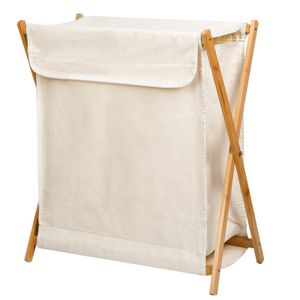Wäschekorb aus Bambus Volumen Wäschekörbe Wäschesammler Faltbar mit Deckel Beige