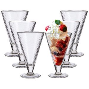 6-tlg. Set Eisbecher aus Glas mit Fuß in Kelchform - 340 ml - H 16,5 cm Eisschalen aus Glas - Dessertschale aus Glas - Glasschalen für Dessert
