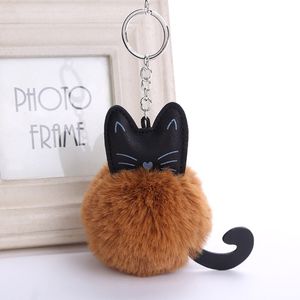 Kunstfell Flauschige Katze Schlüsselanhänger Schlüsselanhänger Modeschmuck Tasche Hängezubehör-Kaffee