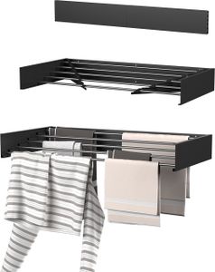 Wasophoogte® Wäscheständer Ausziehbar, wäscheständer wand, 4m Trockenlänge, Klappbarr Waschetrockner 80cm, Schwarz