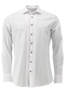 OS Trachten Herren Hemd Langarm Trachtenhemd mit Liegekragen Acanam, Größe:47/48, Farbe:weiß